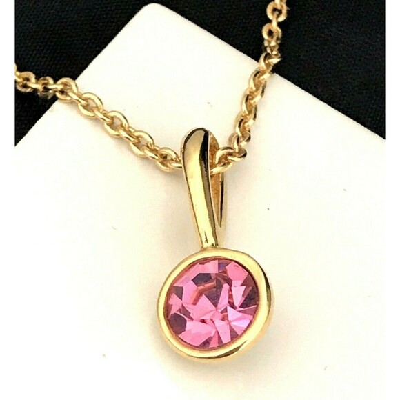 NEW Signed Nolan Miller Pendant Necklace Gold Toned Pink Crystal 1F - Picture 3 of 5